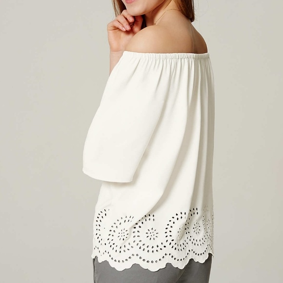 Ann Taylor Loft eyelet off the shoulder top - Picture 2 of 8